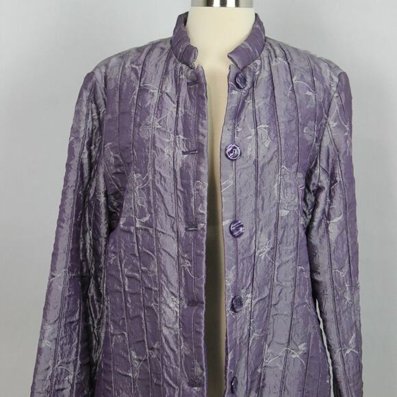 J H Collectibles Satin Jacket Single Breasted Purple Floral Asian Damask Size L - Picture 3 of 12